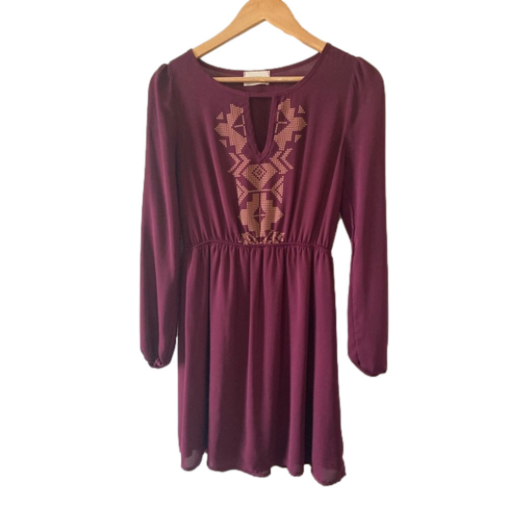 EVERLY Small tunic/dress long sleeve elastic waist keyhole neck